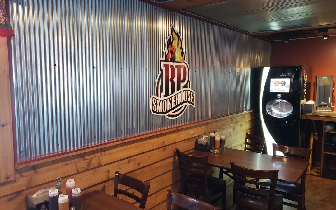galvanized panels inside restaurant